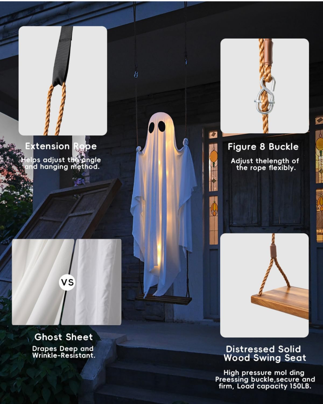 Glowing Halloween Ghost Swing Decoration